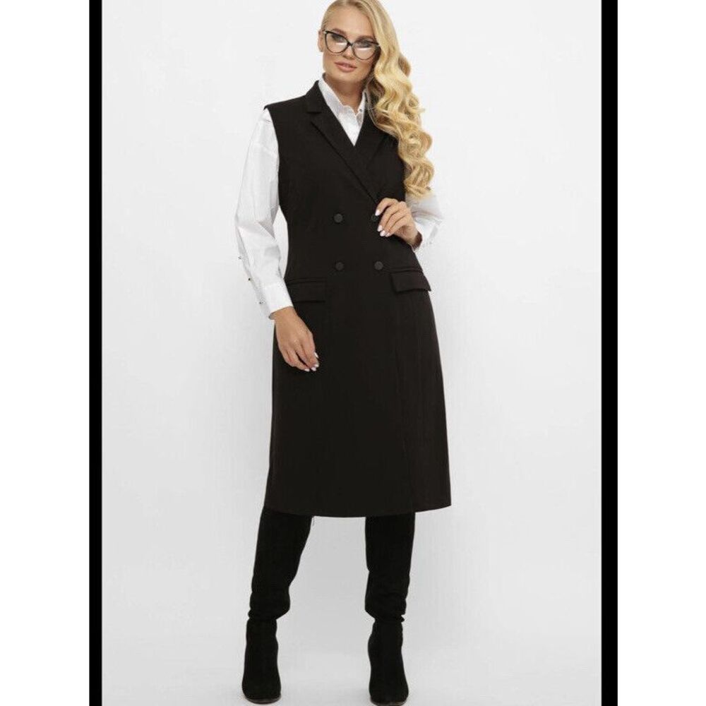 Vintage LAURA BIAGIOTTI‎ Black Tweed Duster Vest Dress Double Face Size 44 Italy